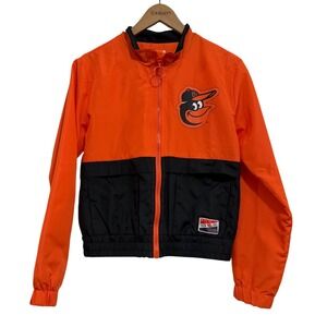 New Era Baltimore Orioles MLB Windbreaker Jacket Orange Black Womens XS Full Zip